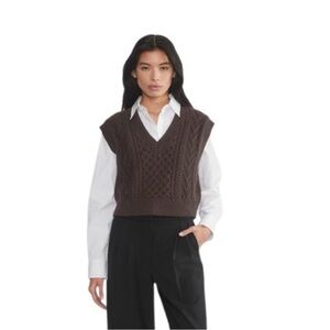 Babaton Chunky Cable-Knit V-Neck Sweater Vest - Dark Brown